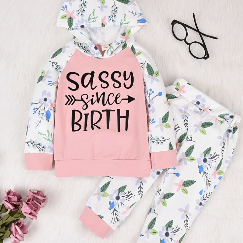 Bebis Flickor Alfabet Print Sweatshirt Byxor Set För Höst / Vinter