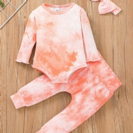 Bebis Flickor Bodysuit Med Blandad Färg & Matchande Byxor & Rosett Pannband Set Newborn Set