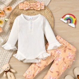 Bebis Flickor Bodysuit Onesie & Matchande Byxor & Pannband Set