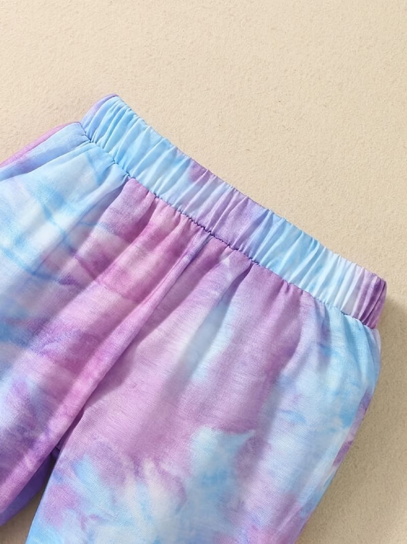 Bebis Flickor Casual Active Tie Dye Set Med Bokstavstryck Huvtröja Och Träningsbyxor För Utomhusbruk