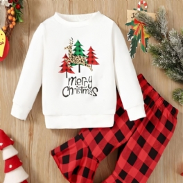 Bebis Flickor Christmas Print Outfit Långärmad Sweatshirt Rutiga Byxor Set För Vintern