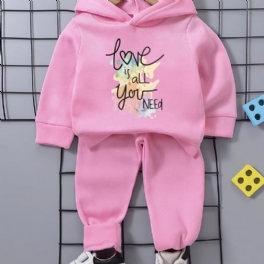 Bebis Flickor Colorful Letters Love Fleece Långärmad Hoodie Sweatshirt Byx Set