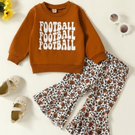 Bebis Flickor Football Letter Print Pullover Sweatshirt & Flare Leg Byxor Set Barnkläder