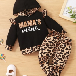 Bebis Flickor Hoodie + Matchande Byxor Set Med Leopard Mönster För Vinter Kläder Outfit