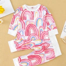 Bebis Flickor Långärmad Pullover Top + Byxor Set Med Regnbågsmönster Bebiskläder