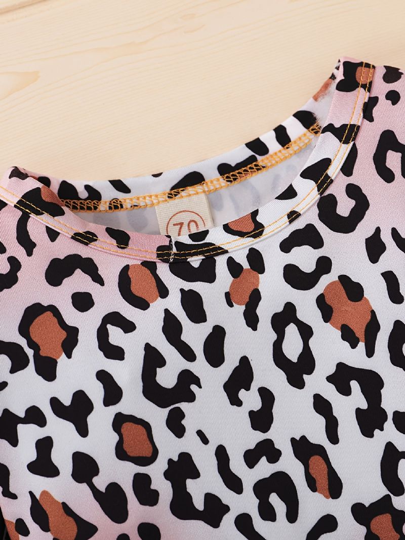 Bebis Flickor Leopard Print Romper & Solid Byxor & Pannband Set Bebiskläder