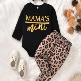 Bebis Flickor Mama's Mini Print Romper Leopard Byx Set