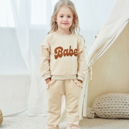 Bebis Flickor Med Volangärm Sweatshirt + Matchande Träningsbyxor Set Bebiskläder För Vintern