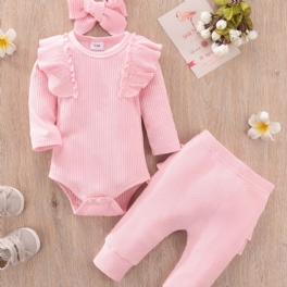 Bebis Flickor Newborn Jumpsuit Volang Långärmad Top Byxor Pannband 3st Set