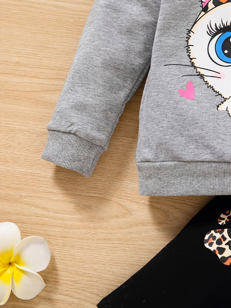 Bebis Flickor Pullover Söta Tecknade Djur Print Sweatshirt & Byxor Barnkläder