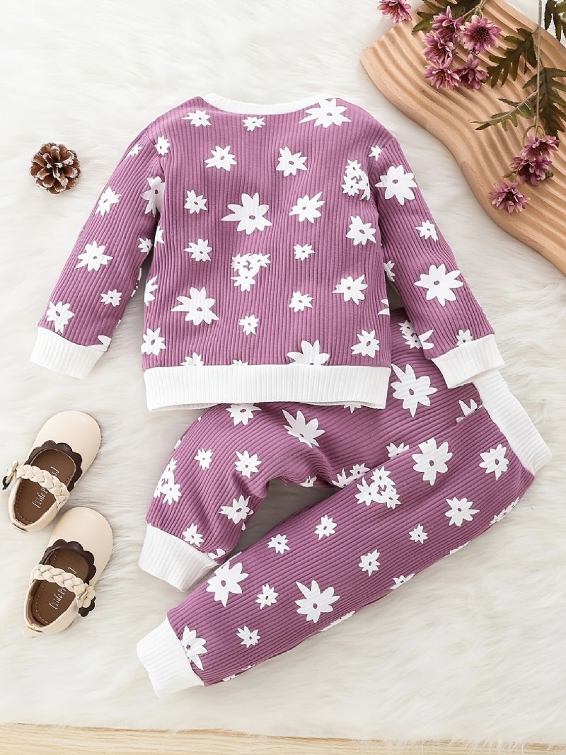 Bebis Flickor Pullover Sweatshirt & Matchande Träningsbyxor Set Bebiskläder Outfit