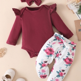 Bebis Flickor Romper & Blommönster Byxor & Pannband Set Outfit Body Onesie Kläder