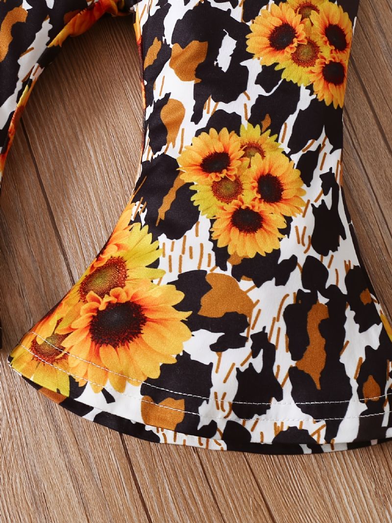 Bebis Flickor Romper Bokstavstryck Långärmade Flygärmar Bodysuits & Sunflower Flare Ben Byxor & Pannband Barnkläder