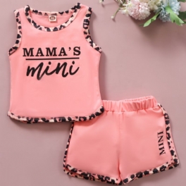 Bebis Flickor Rosa Letter Print Patchwork Tank & Shorts Set Sommar Outfits