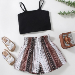 Bebis Flickor Solid Camisole + Matchande Randiga Shorts Set Bebiskläder