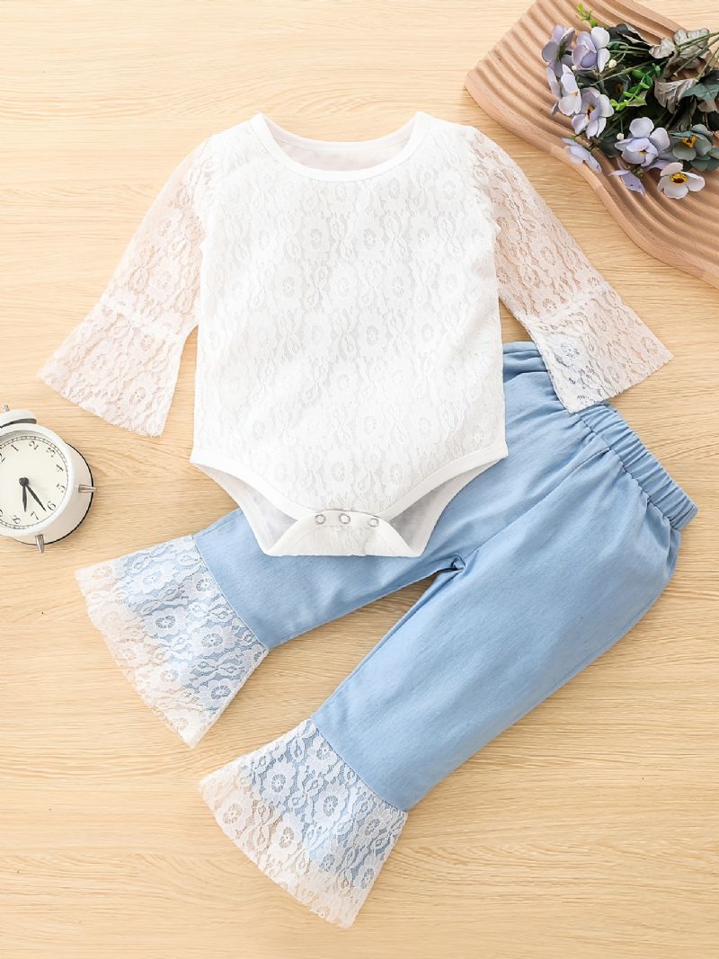 Bebis Flickor Spetsbyxa + Matchande Utsvängda Byxor Bebiskläder Bodysuit Onesie Jumpsuit