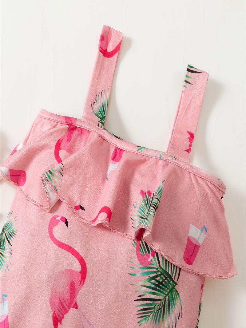 Bebis Flickor Suspender Romper & Pannband Set Med Flamingo Print Bebiskläder