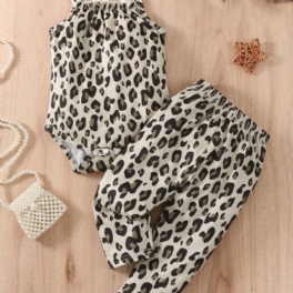 Bebis Flickor Suspender Triangel Romper Leopard Print Byxa Set