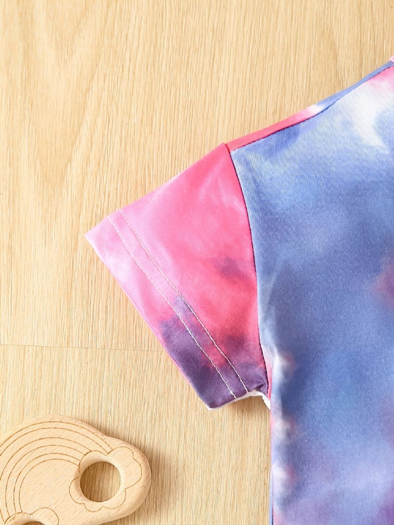 Bebis Flickor Tie Dye Print T-shirt & Rosett Stretchiga Midja Shorts Set