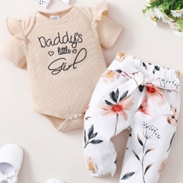 Bebis Flickor Volanger Kortärmad Tröja + Blommiga Byxor Set Bodysuit Onesie Bebiskläder