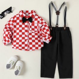 Bebis & Little Pojkar Smoking Outfit Plädar Fluga Skjorta + Suspender Byxor Sets