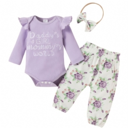 Bebis Outfits Ruffle Romper + Blommiga Byxor + Pannband Set Nyfödda Spädbarn Flickor Kläder