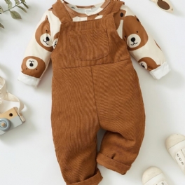 Bebis Pojkar Bear Print Långärmad & Overall Set För Höst Och Vinter Nytt