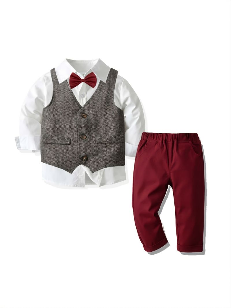 Bebis Pojkar Button-up Skjorta & Matchande Byxor & Väst Set Gentleman Set För Julfest Kvällsfest