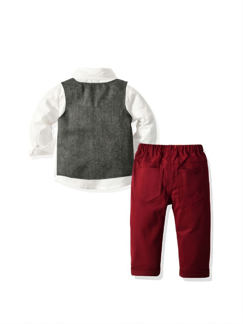 Bebis Pojkar Button-up Skjorta & Matchande Byxor & Väst Set Gentleman Set För Julfest Kvällsfest
