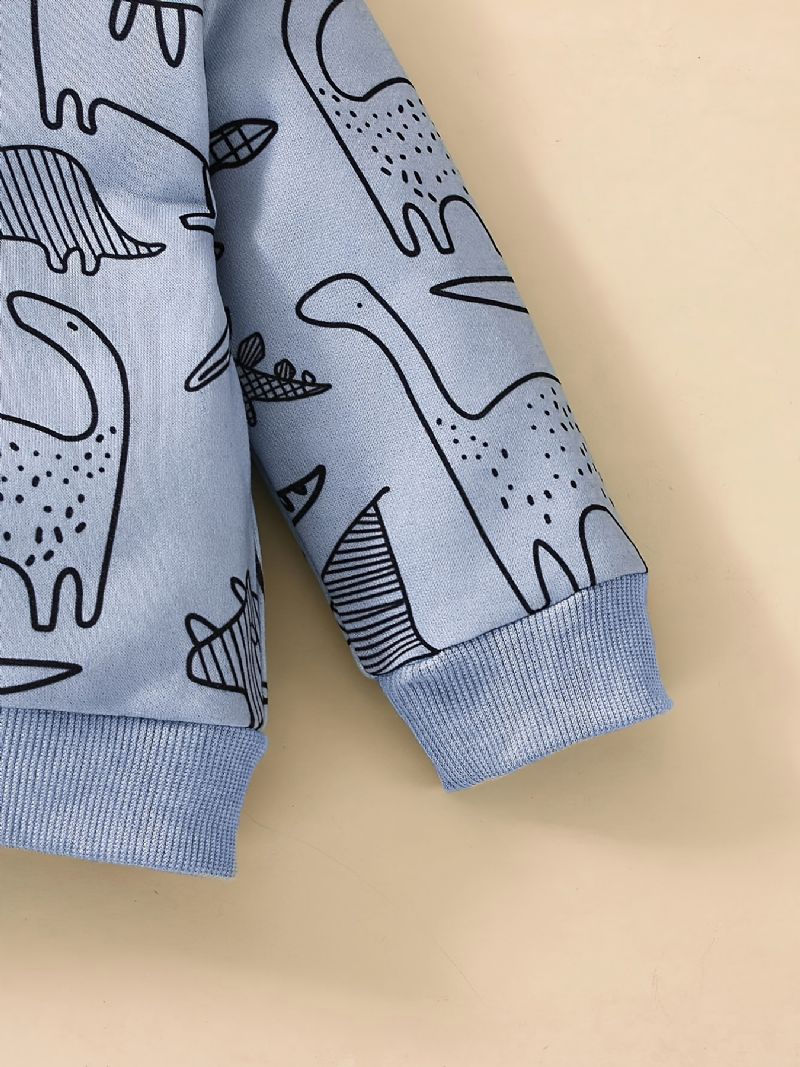 Bebis Pojkar Casual Söt Set Med Tecknad Dinosaur Print Pullover Sweatshirt & Sweatpants