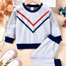 Bebis Pojkar Color Block Pullover Crew Neck Långärmad Sweatshirt & Byxa Set Barnkläder