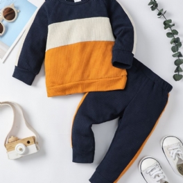 Bebis Pojkar Colorblock Sweatshirt + Matchande Träningsbyxor Set Bebiskläder För Vintern
