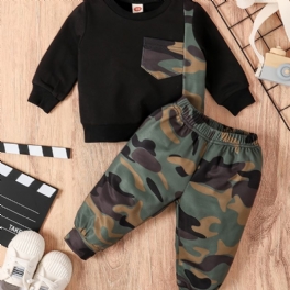 Bebis Pojkar Crew Neck Camouflage Långärmad Patchwork Set