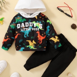 Bebis Pojkar Dinosaur Mönster Hoodie & Matchande Byxor Set Bebiskläder