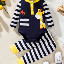 Bebis Pojkar Flickor Långärmad Rådjursmönster Romper + Randiga Byxor Set Nyfödda Spädbarn Bebiskläder Layette Set