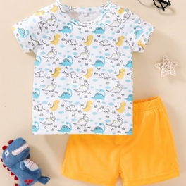 Bebis Pojkar Flickor Söt Tecknad Mini Dinosaurie Tryck T-shirt & Solida Shorts Set