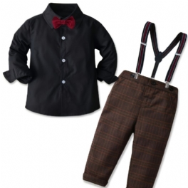 Bebis Pojkar Formell Kläder Set Gentleman Flugor Skjortor + Hängslen Byxor Outfits