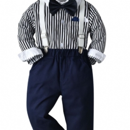 Bebis Pojkar Gentleman Outfit Formell Kostym Långärmad Randig Rutig Skjorta Hängselbyxor Fluga Overall Klädset