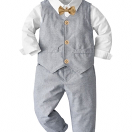 Bebis Pojkar Gentleman Outfit Långärmad Fluga Skjorta Romper & Västar & Byxor Set Barnkläder