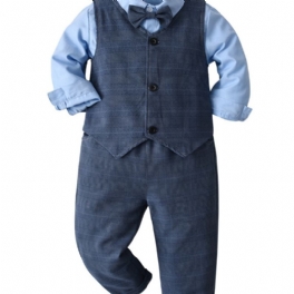 Bebis Pojkar Gentleman Outfit Långärmad Fluga Skjorta & Västar & Byxor Set Barnkläder
