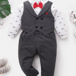 Bebis Pojkar Gentleman Outfit Långärmad Fluga Splicing Romper Bodysuit & Byxa Set Barnkläder