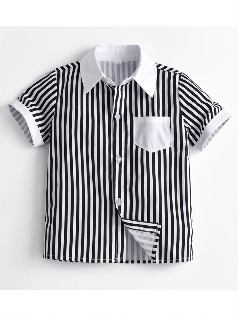 Bebis Pojkar Gentleman Outfit Långärmad Randig Kortärmad Skjorta & Hängselshortsset