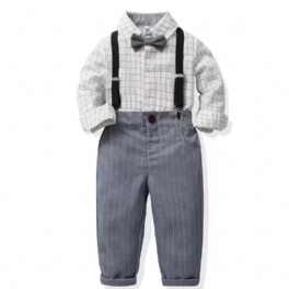 Bebis Pojkar Gentleman Outfit Långärmad Rutig Skjorta & Byxor Med Rosett
