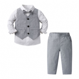 Bebis Pojkar Gentleman Outfit Långärmad Skjorta & Väst & Byxor Med Rosett