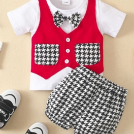 Bebis Pojkar Gentlemen Outfit Kortärmad & Houndstooth Shorts Set