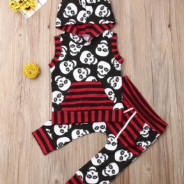 Bebis Pojkar Halloween Skull Tryckt Hooded Ärmlös Top & Printed Byx Set