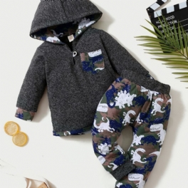 Bebis Pojkar Hoodie + Matchande Byxor Set Med Dinosaur Mönster För Vinter Kläder Outfit