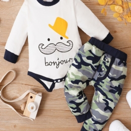 Bebis Pojkar Långärmad Romper Bodysuit + Matchande Camouflage Byxa Set Bebiskläder Outfit