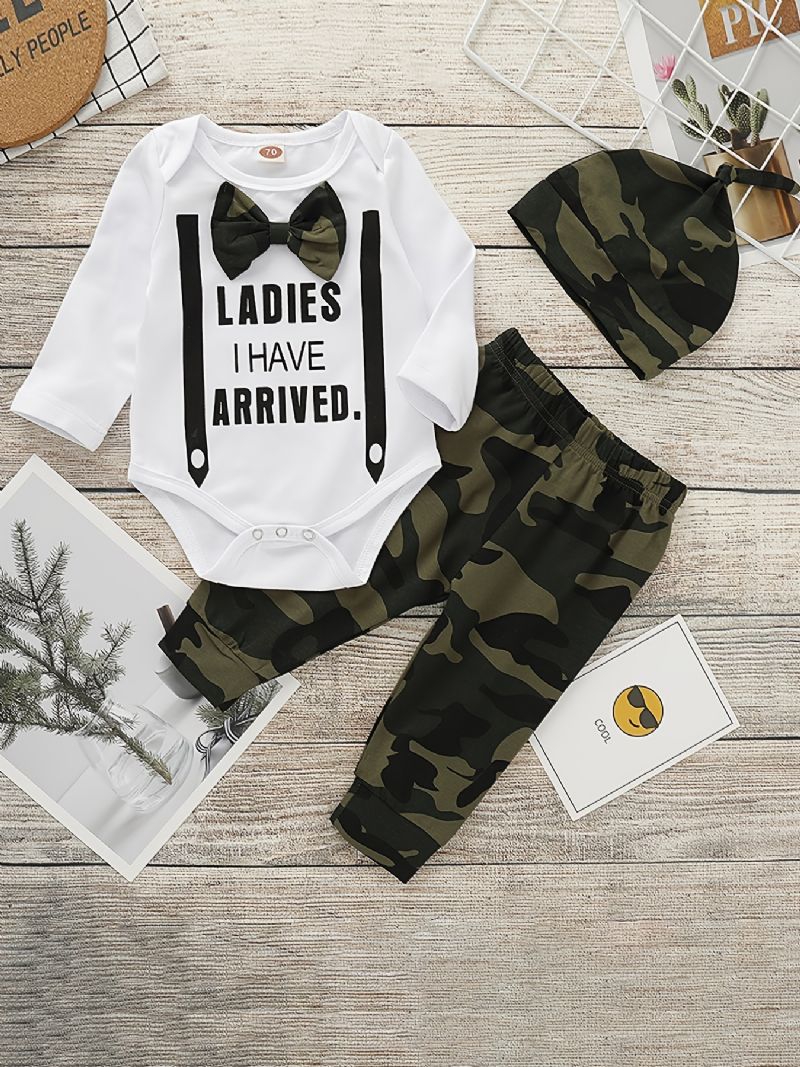 Bebis Pojkar Rompers & Camo Byxor & Hatt Nyfödd Gentleman Kostym Till Jul