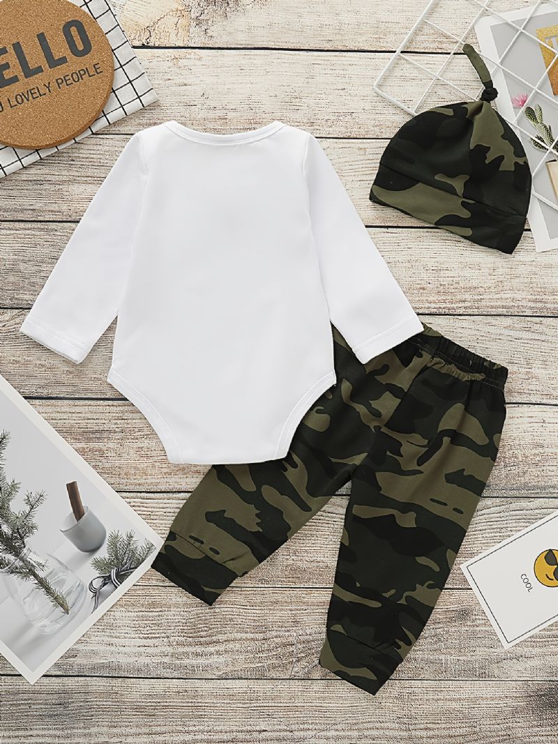 Bebis Pojkar Rompers & Camo Byxor & Hatt Nyfödd Gentleman Kostym Till Jul